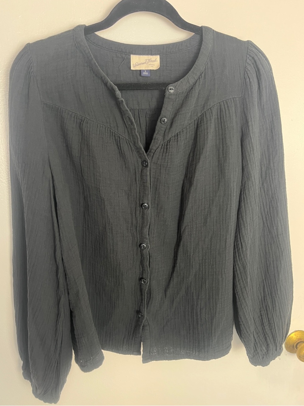 Universal Thread Gauze Cotton Long Sleeve Button Up- Charcoal